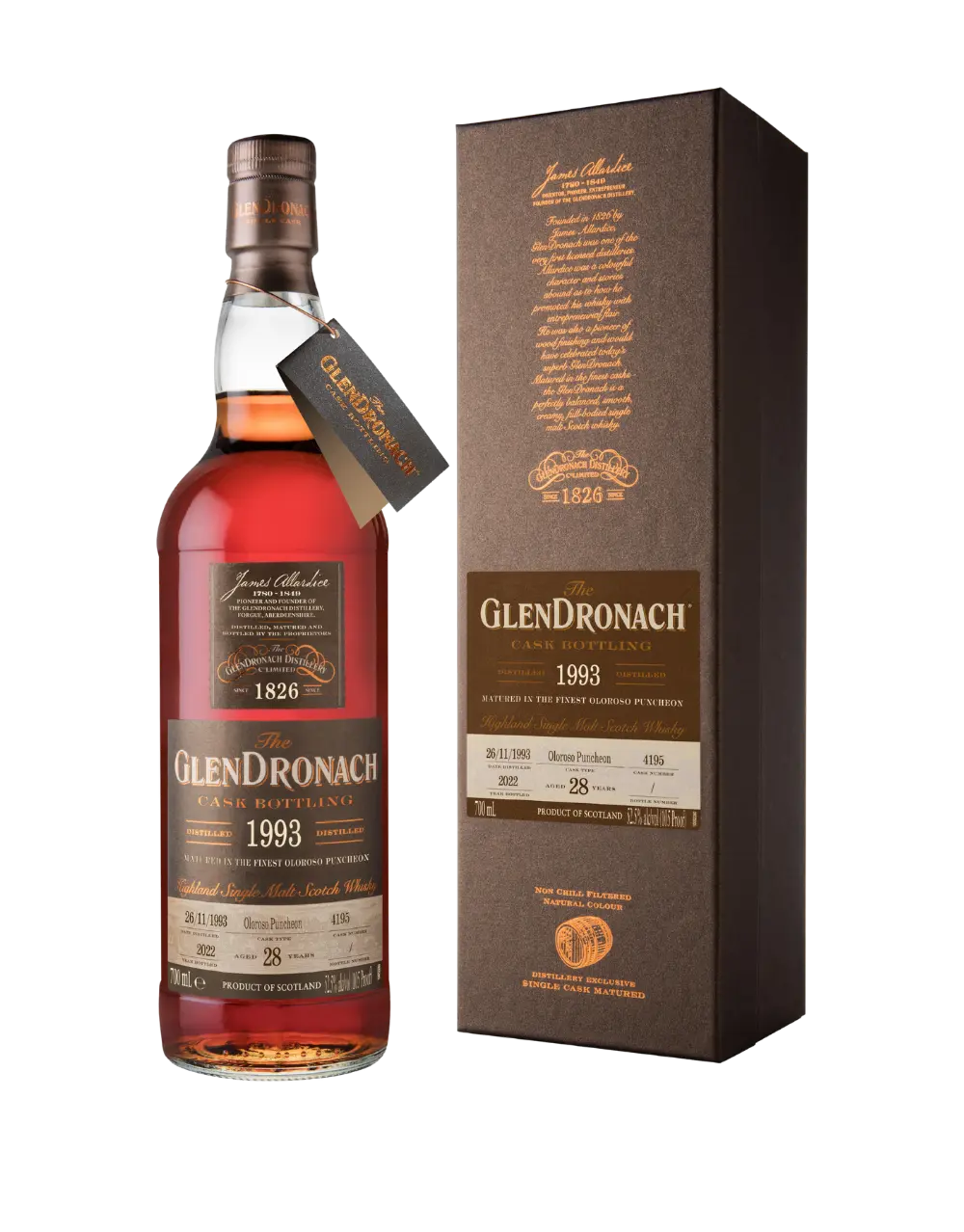 glendronach 28 year old, 1993 cask #4195 single malt scotch whisky